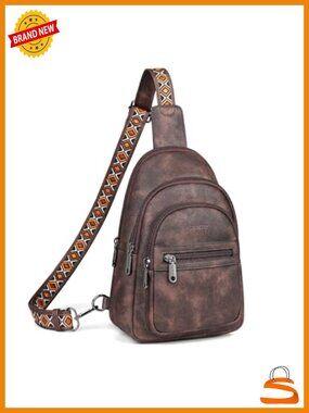 Faux Leather Sling Crossbody Bag RFID 11 Pockets Adjustable Strap